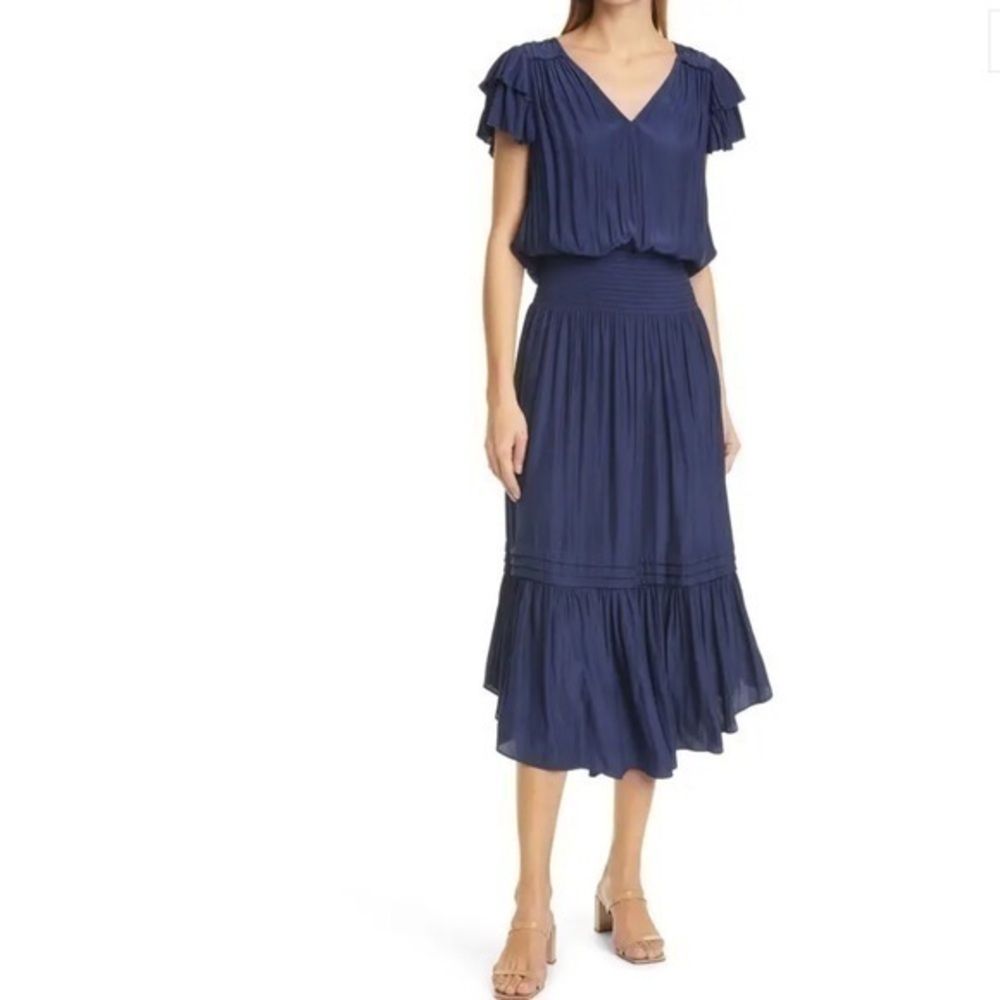 RAMY BROOK Ali Short Sleeve Spring Navy Midi Dress